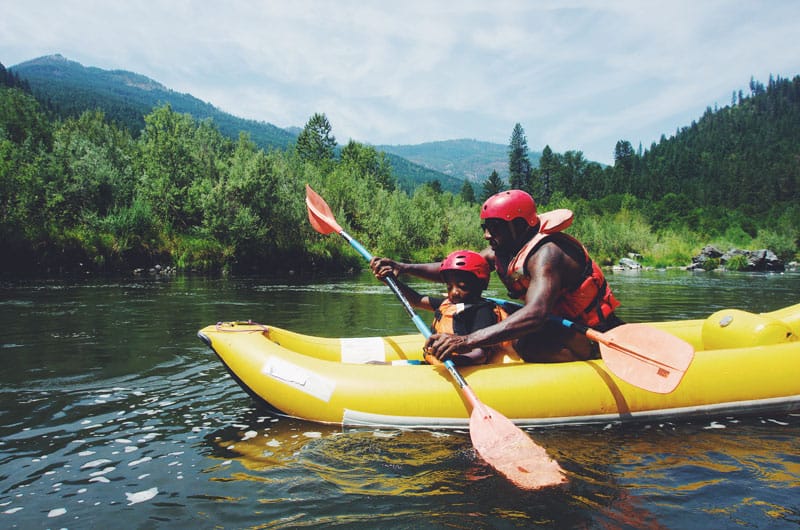 Inflatable kayaking on the Lower Klamath River near Happy Camp, CA