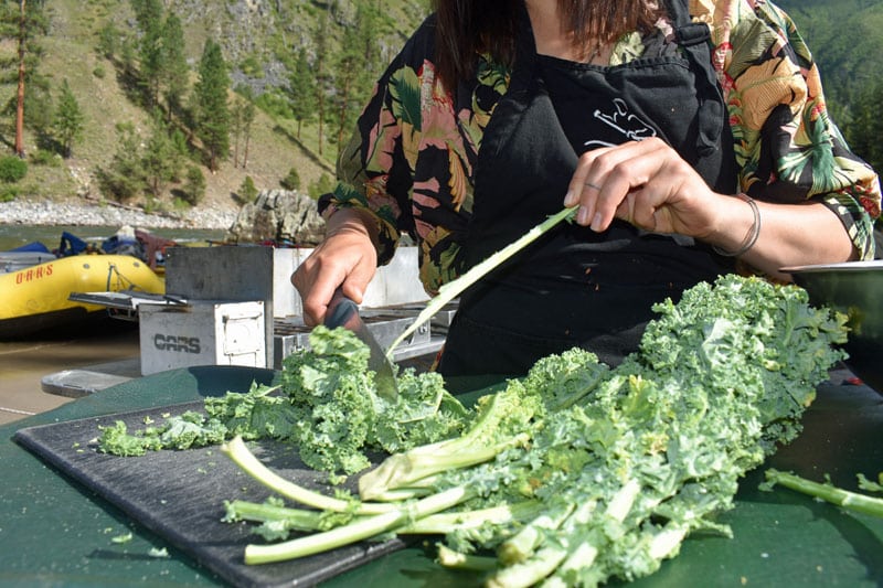 Prepping kale for a salad