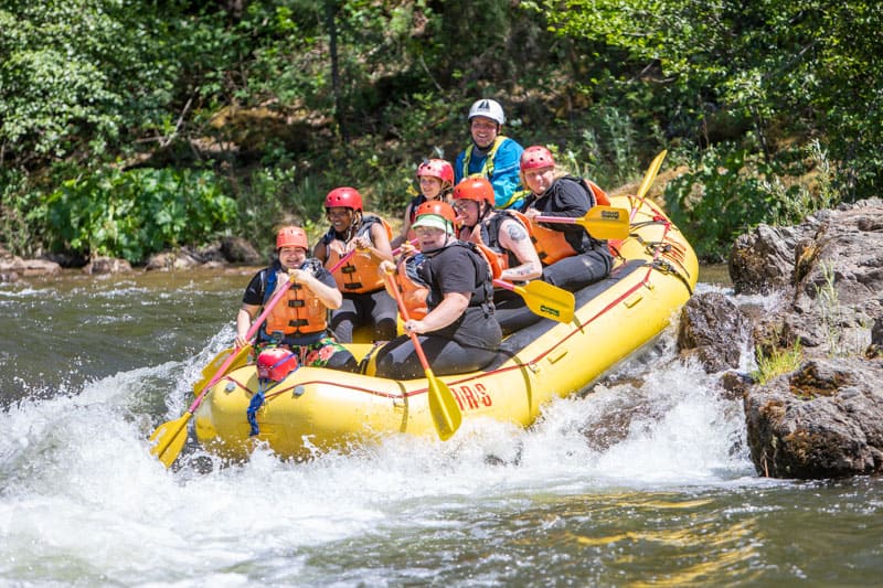 A group from the Sacramento LGBTQ Center rafts the South Fork of the American River.