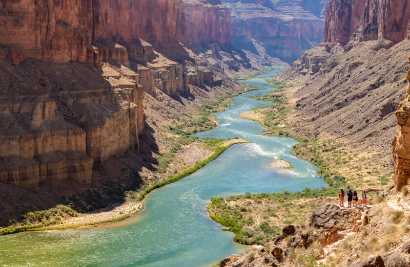 View of OARS guests looking downstream from Nankoweep in Grand Canyon National Park