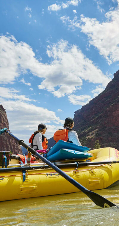 Group rafting on a river near Dinosaur National Monument.