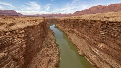 Colorado River slicing through layers of rock in Grand Canyon