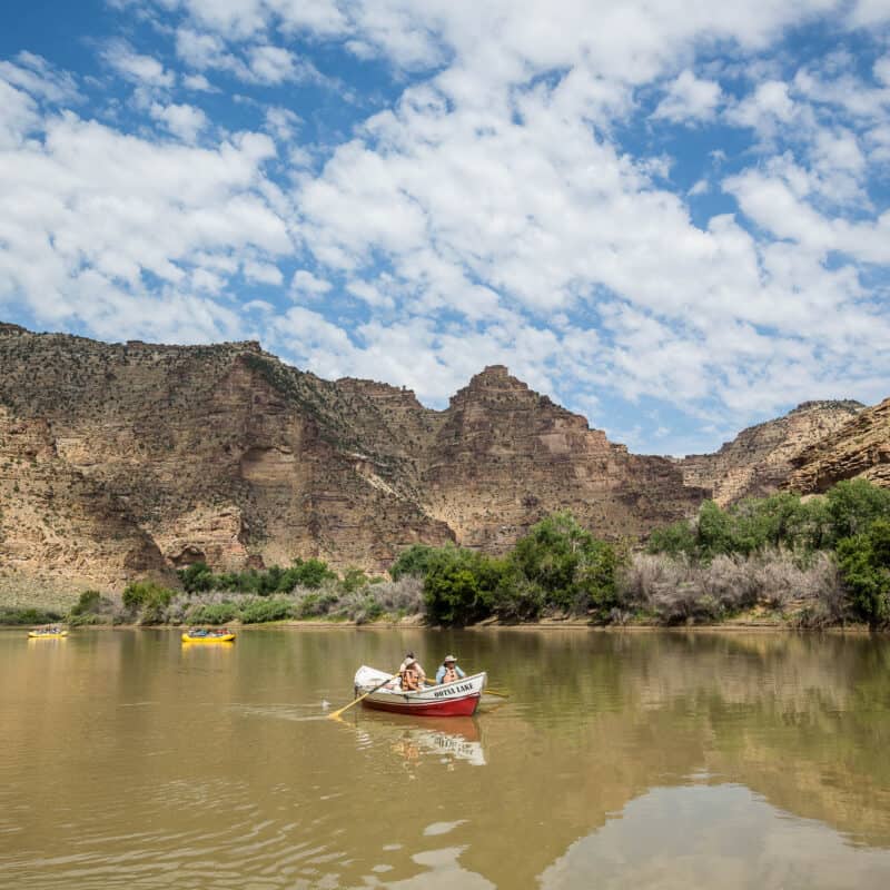 Dory rowing through Desolation Canyon.