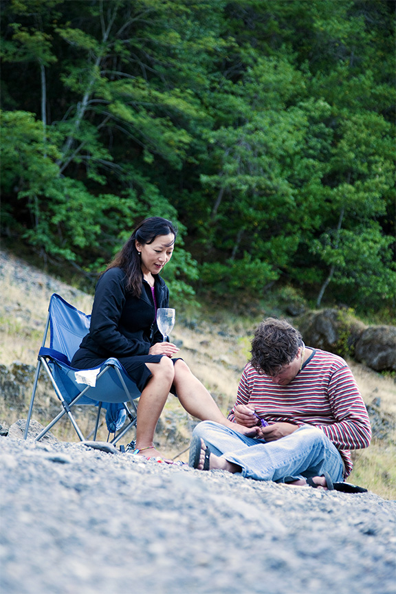 Painting toes on a whitewater rafting trip