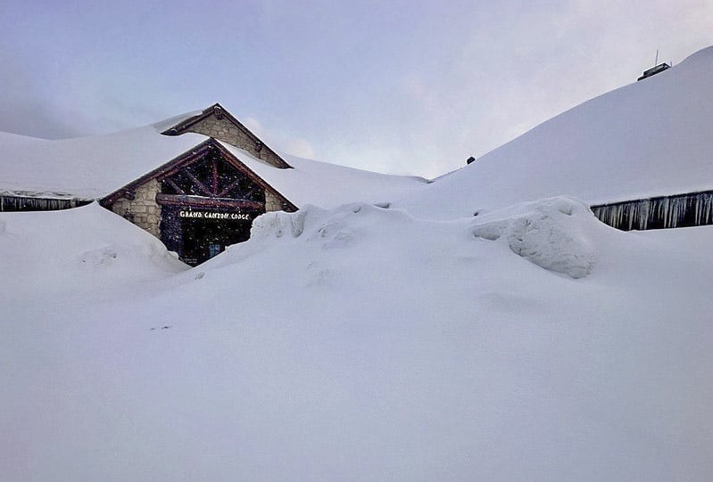 Massive snowpack at Grand Canyon Lodge, April 2023