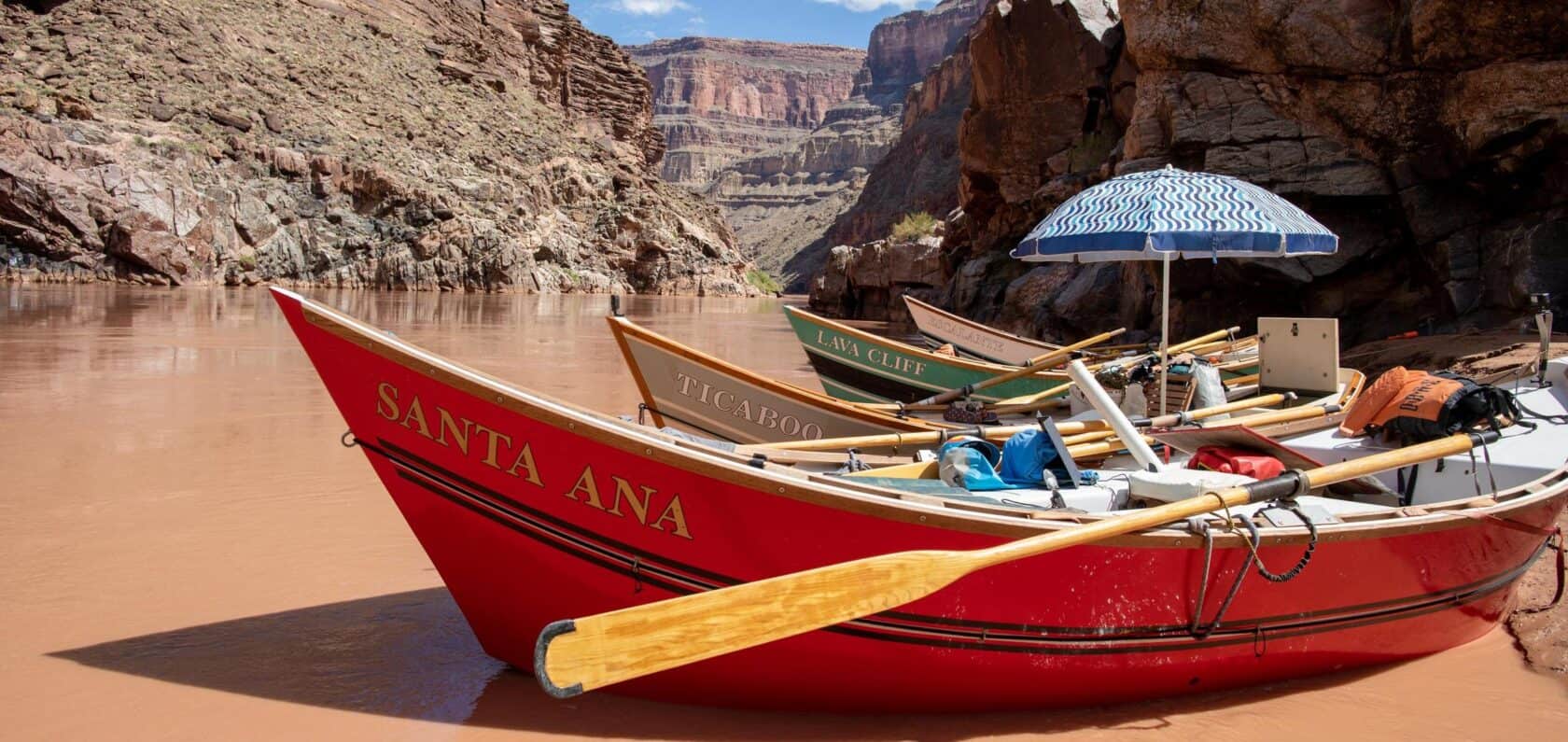 A row of dories in the Grand Canyon