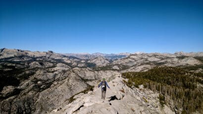 A lone hiker on Cloud's Rest in Yosemite National Park